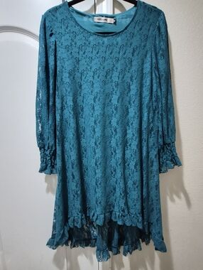 Origami by Vivien Teal Lace Hi-Low Tunic Dress Size M